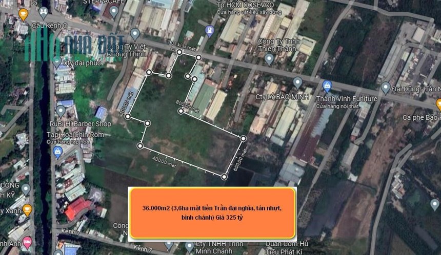 Cần bán 36.000m2 (3,6ha) Mặt tiền trần đại nghĩa, Tân Nhựt, Bình Chánh.Giá 325 tỷ