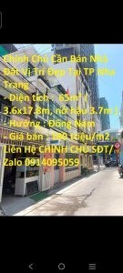 Chính Chủ Cần Bán Nhà  Vị Trí Đẹp Tại TP Nha Trang,Khánh Hòa.