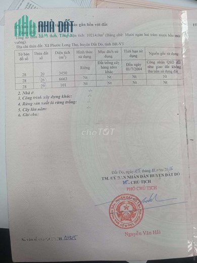 Chính chủ bán 6868 m2 đất Phước Long Thọ Huyện Đất Đỏ, Bà Rịa - Vũng Tàu