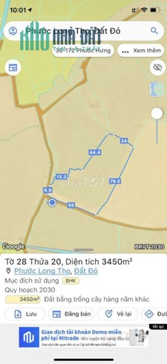 Chính chủ bán 6868 m2 đất Phước Long Thọ Huyện Đất Đỏ, Bà Rịa - Vũng Tàu