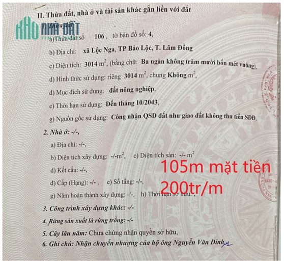 Chính chủ rao 3 miếng đất Lộc Nga- Bảo Lộc - Lâm Đồng