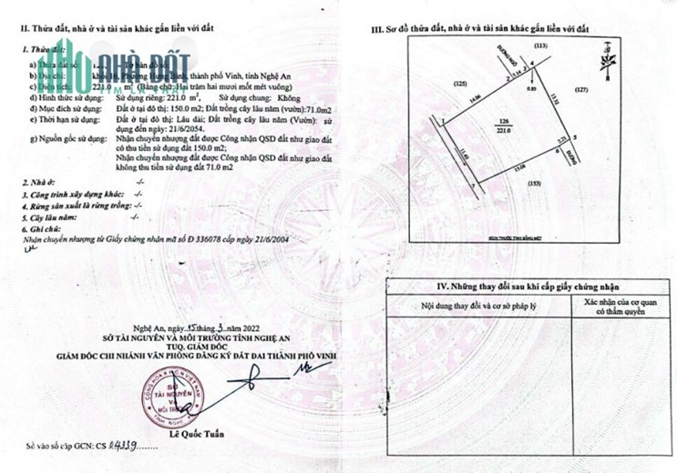 Bán lô đất 221m2, ngõ Trường Tiến Khối 16 - P. Hưng Bình, chỉ 2.8x tỷ