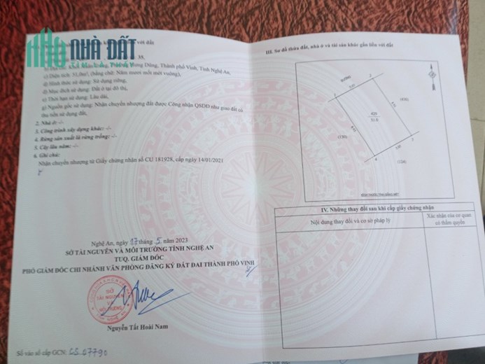 Bán lô 51m2 ngõ Nguyễn Gia Thiều, khối Xuân Trung, phường Hưng Dũng