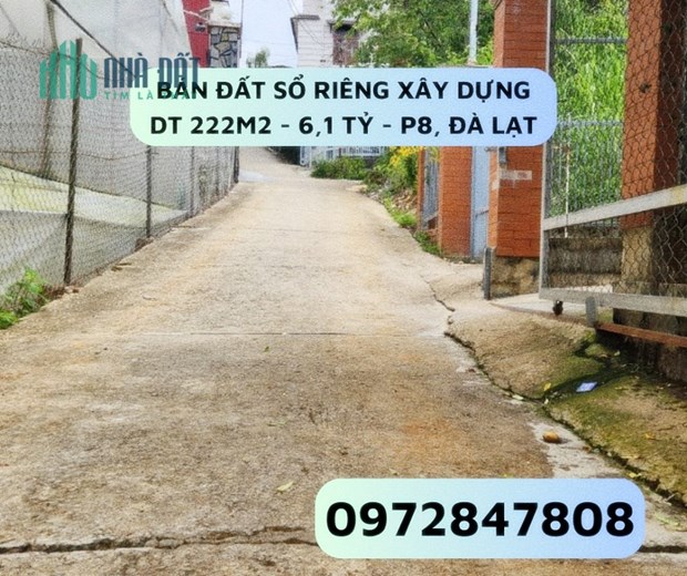 Bán đất sổ riêng xây dựng 222m2, đườngTrần Quang Khải, Phường 8, Đà Lạt
