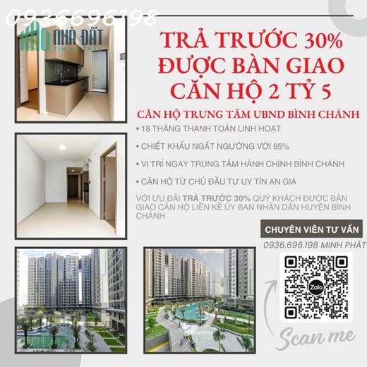 TRẢ TRƯỚC 30% CÓ NGAY CĂN HỘ ĐỐI DIỆN UBND HUYỆN BÌNH CHÁNH THANH TOÁN ĐỢT 2 SAU 18 THÁNG VỚI 2 TỶ 2