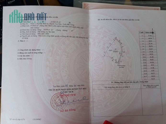 BÁN LÔ ĐẤT RỘNG ĐẸP CÓ 1-0-2 XÃ ĐĂK BUK SO, HUYỆN TUY ĐỨC, ĐĂK NÔNG - GIÁ RẺ NHẤT