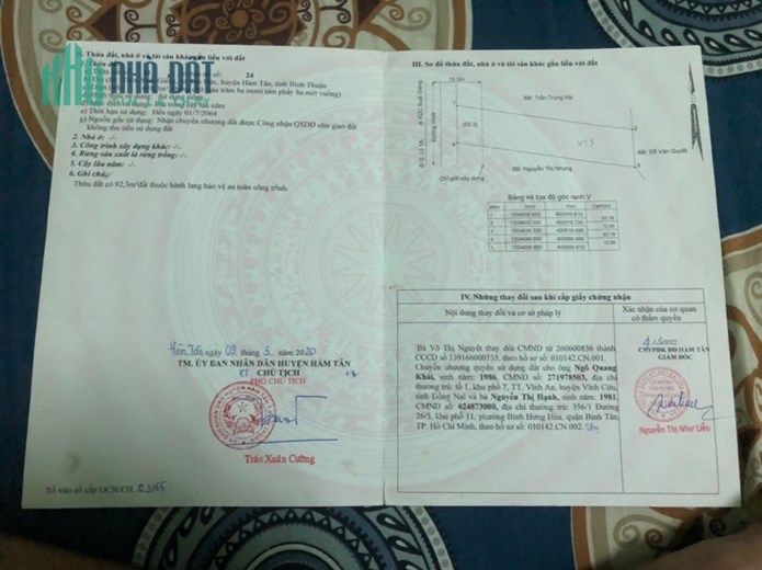 Chính chủ cần bán lô đất tại thôn Suối Giềng xã Tân Đức, Hàm Tân, Bình Thuận