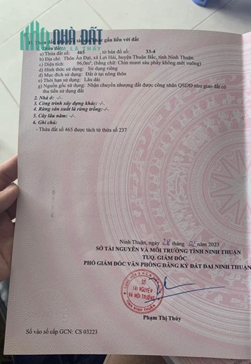 CHÍNH CHỦ CẦN BÁN LÔ ĐẤT Ở THÔN ẤN ĐẠT – XÃ LỢI HẢI – HUYỆN THUẬN BẮC – NINH THUẬN