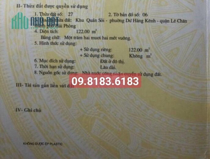 Bán đất mặt ngõ Miếu Hai Xã, diện tích 122m MT 5m, GIÁ 35 tr/m ô.tô tận đất