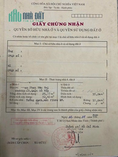 Nhà hẻm 5M xe hơi 1 trục Phan Văn Trị phường 10 Gò Vấp 57M2 Chỉ 4 Tỷ x