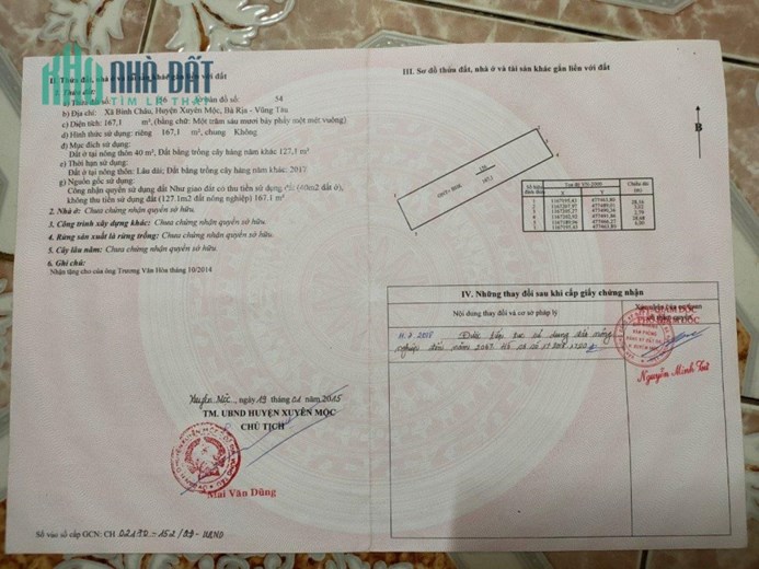 Bán hoặc đổi bù đất mặt tiền đường nhựa 8m kế bên chợ Bình Châu, Xuyên Mộc
