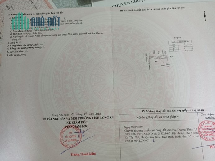 Bán 105m2 thổ cư xã Phước Đông, SHR, 1.7tỷ. LH:0984887987