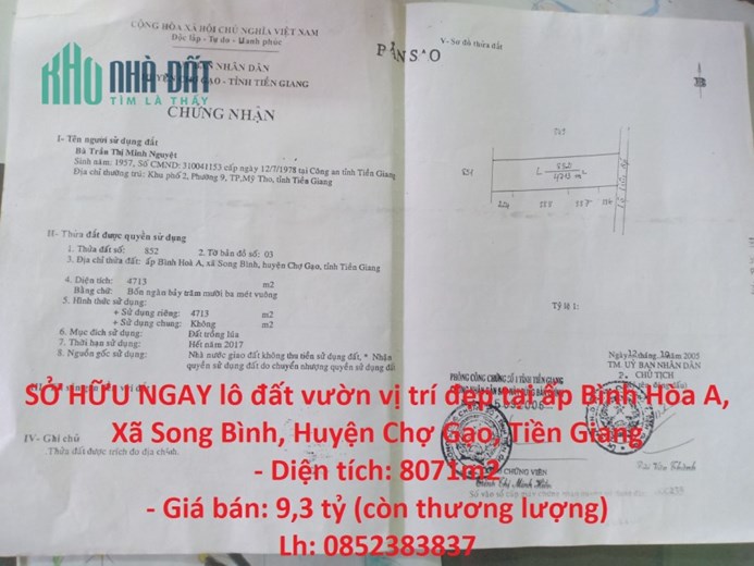 SỞ HỮU NGAY lô đất vườn vị trí đẹp tại huyện Chợ Gạo - Giá Cực Ưu Đãi