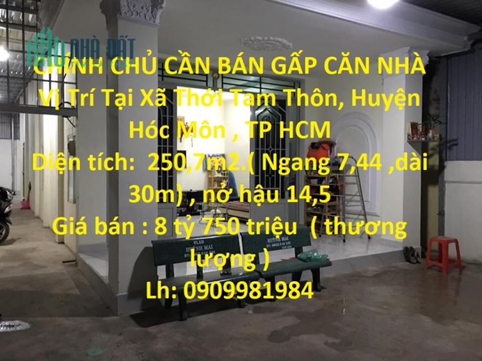 CHÍNH CHỦ CẦN BÁN GẤP CĂN NHÀ  Vị Trí Tại Huyện Hóc Môn , TP HCM