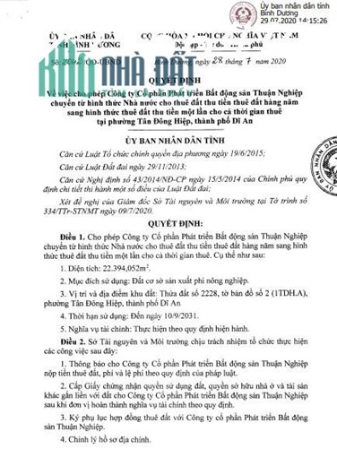 Chuyển nhượng quỹ đất mặt tiền đường ĐT 743C, P. Tân Đông Hiệp, Dĩ An, Bình Dương. Quy mô 2.2ha Giá