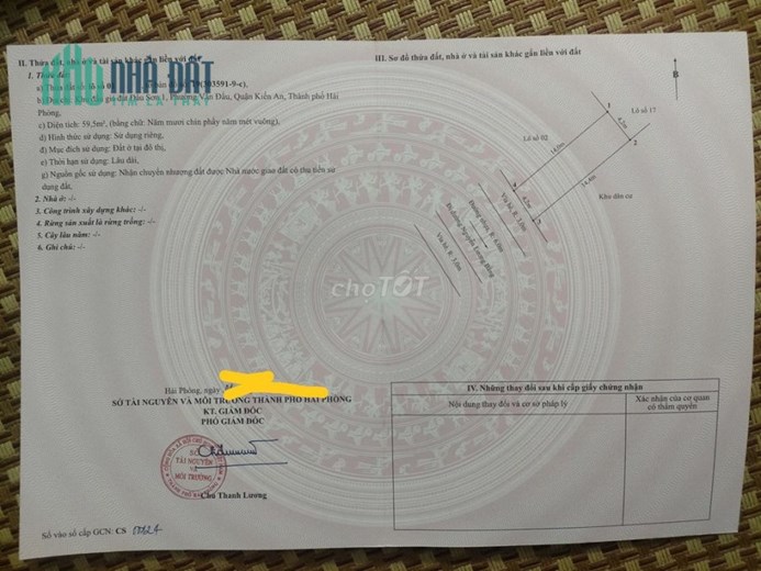 Chính chủ bán Đất sổ đỏ 60m2 đường Nguyễn Lương Bằng Phường Văn Đẩu, Quận Kiến An, Hải Phòng