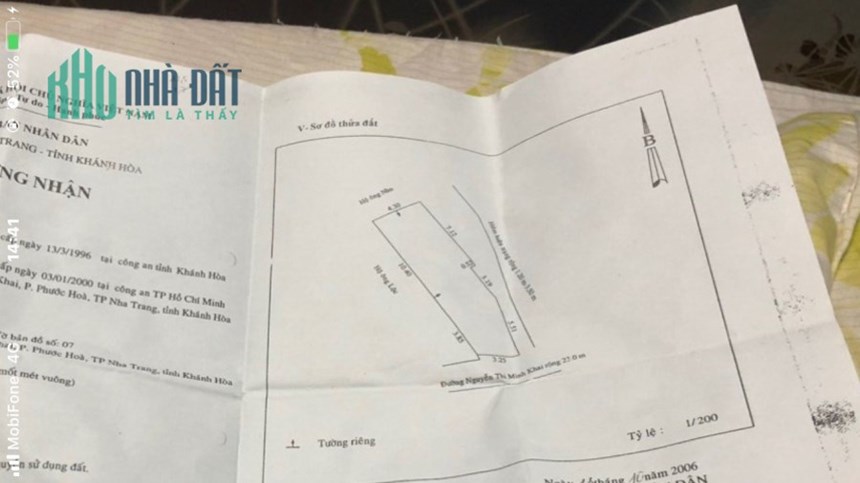 Bán nhà MT 59,3m2, 2 PN,1WC , Đường Nguyễn Thị Minh Khai, TP Nha Trang