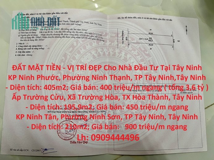 Sở Hữu Ngay  LÔ ĐẤT MẶT TIỀN - VỊ TRÍ ĐẸP Cho Nhà Đầu Tư Tại Tây Ninh