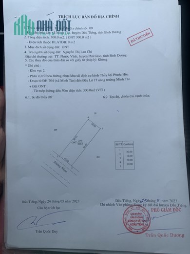 CHÍNH CHỦ BÁN LÔ ĐẤT RỘNG ĐẸP TẠI XÃ MINH TÂN, DẦU TIẾNG, BÌNH DƯƠNG - GIÁ RẺ