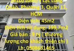 CHÍNH CHỦ CẦN BÁN GẤP Căn Nhà Đẹp-Gía Mềm Tại Quận 11-Tp HCM