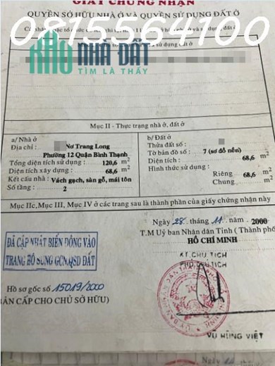 Bán nhà 2mt góc 260 Nơ trang long, Phường 12, Bình Thạnh. DTKV 68m2 giá 16 tỷ