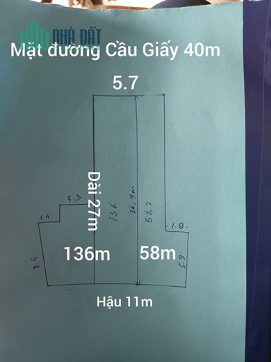 ĐẤT MẶT PHỐ Cầu Giấy 194m, 3 tầng, mt5,7m 54tỷ, MẶT PHỐ LỚN-CHỈ 278TRIỆU/M-XÂY TÒA NHÀ