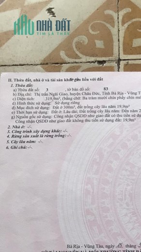 Đất Mặt Tiền Vị Trí Đẹp Tại TT Ngãi Giao, Huyện Châu Đức, Tỉnh Bà Rịa Vũng Tàu