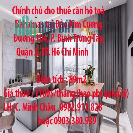 Chính chủ cho thuê căn hộ toà Bahamas tại Đảo Kim Cương Đường 104, P. Bình Trưng Tây, Quận 2, TP.