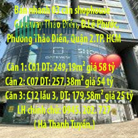 Bán nhanh 03 căn shophouse Gateway Thảo Điền, Đường Lê Phước, Phường Thảo Điền, Quận 2 Hồ Chí Minh
