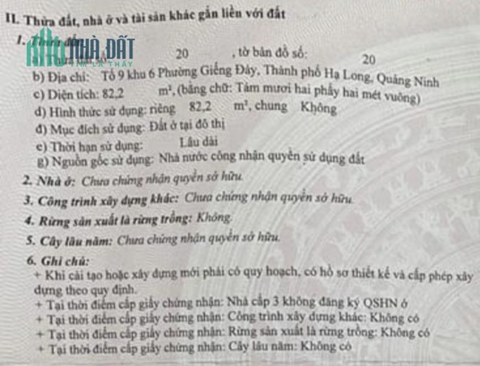 Chính chủ cần bán đất vị trí đẹp tại tỉnh Quảng Ninh