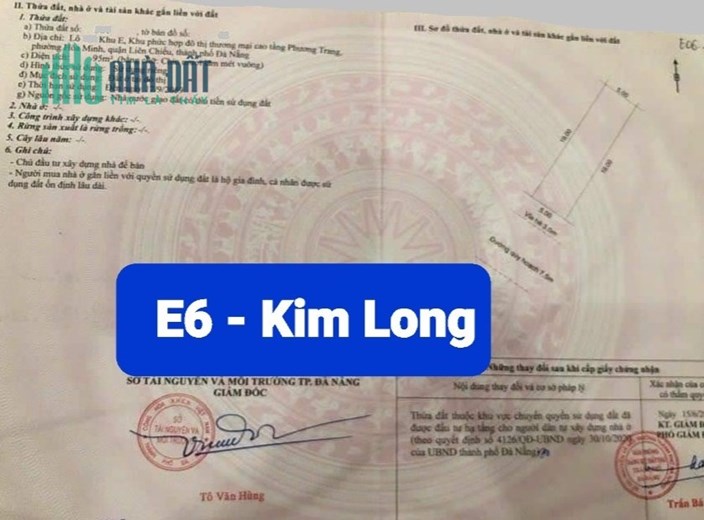 Bán đất E6 Kim Long - Hòa Minh - Liên Chiểu - Đà Nẵng.