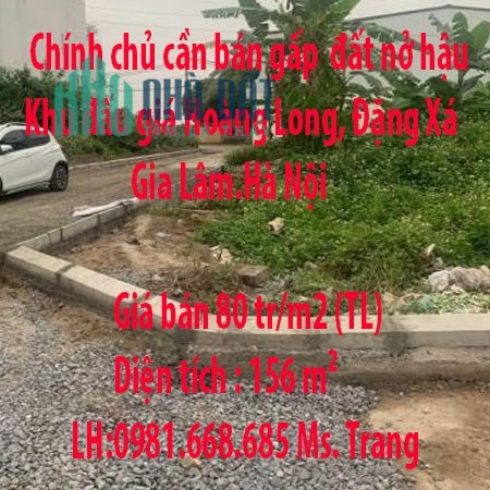 Chính chủ cần bán gấp 156m2 đất nở hậu Khu đấu giá Hoàng Long, Đặng Xá, Gia Lâm.Hà Nội
