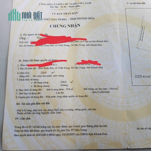 Bán Đất Tặng Nhà Giá Cực Rẻ Tại Xuân Sơn - Vĩnh Trung - Nha Trang