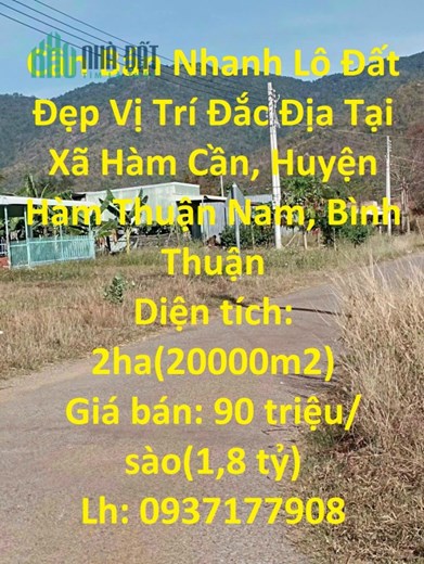 Cần Bán Nhanh Lô Đất Đẹp Vị Trí Đắc Địa Tại Xã Hàm Cần, Huyện Hàm Thuận Nam, Bình Thuận