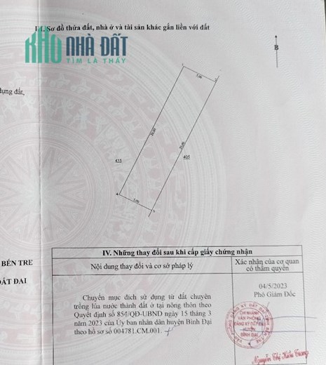 Bán lô đất mặt tiền Quốc Lộ 57B, x. Long Hoà, Bình Đại, Bến Tre Giá 2,6tỷ
