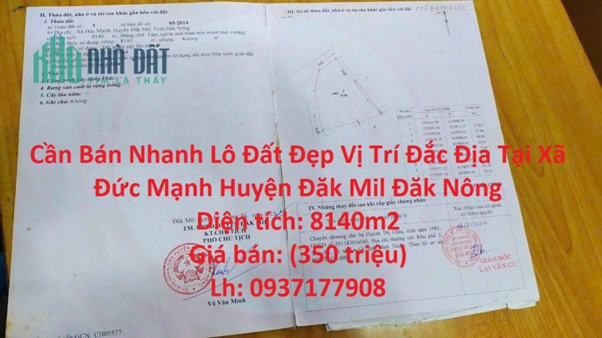 Cần Bán Nhanh Lô Đất Đẹp Vị Trí Đắc Địa Tại Xã Đức Mạnh Huyện Đăk Mil Đăk Nông