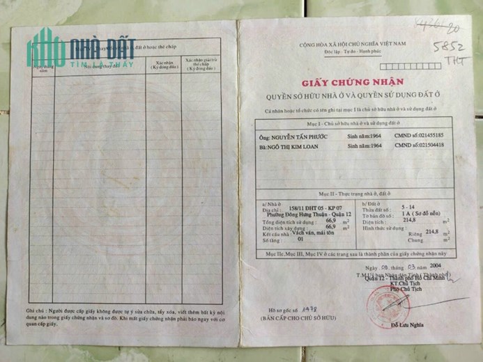 CHÍNH CHỦ Cần Bán Lô Đất Vị Trí ĐẮC ĐỊA Tại Phường Tân Hưng Thuận, Q.12, Hồ Chí Minh