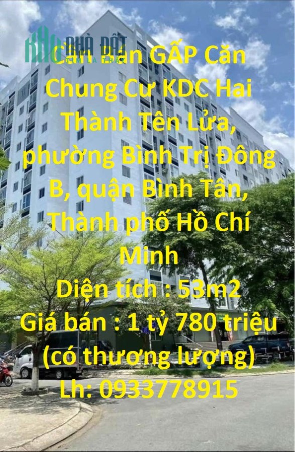 Cần Bán GẤP Căn Chung Cư Hai Thành Tên Lửa View Đẹp tại quận Bình Tân, TPHCM