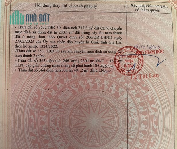 CẦN BÁN LÔ ĐẤT ĐẸP TẠI LÀNG BRENG 1 - XÃ IA DER - HUYỆN IA GRAI - TỈNH GIA LAI.