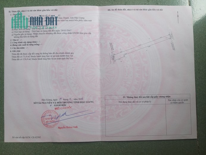 Chính chủ cần bán Lô Đất Mặt tiền  tại Châu Thành, Tỉnh Hậu Giang