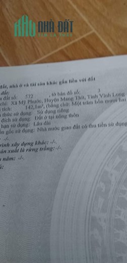 BÁN ĐẤT CHÍNH CHỦ Vị Trí Đẹp Tại Xã Mỹ Phước, Huyện Măng Thít, Vĩnh Long