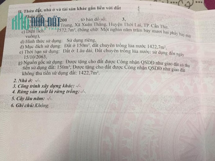 Cần bán gấp đất Xã Xuân Thắng, Huyện Thới Lai, TP.Cần Thơ, bao rẻ, còn 1 lô duy nhất-0907590039 anh