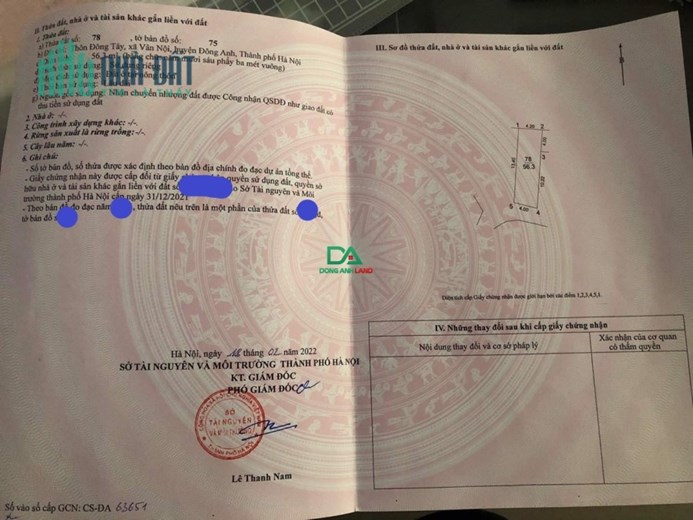 Bán Đất xã Vân Nội Đông Anh 56.3m thôn Đông Tây đường thông ô tô giá 3x