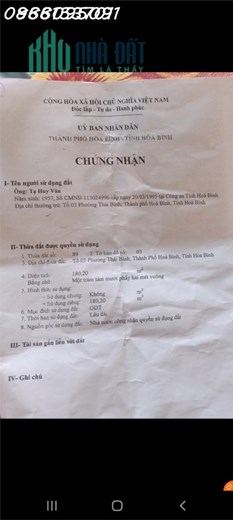 Cần bán nhà tổ 3 - Phường Thái Bình -TP. Hòa Bình