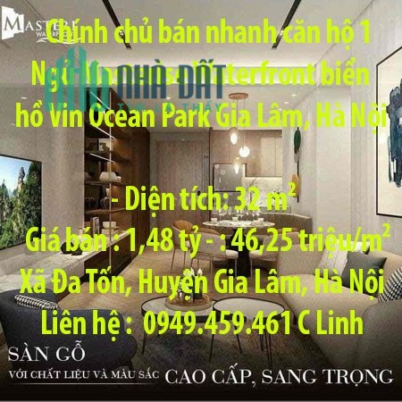 Chính chủ bán nhanh căn hộ 1 Ngủ Masterise Waterfront biển hồ Vin Ocean Park Gia Lâm, Hà Nội