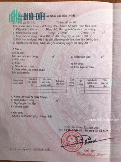 Bán đất thổ cư chính chủ tại Đường 446, Xã Mông Hóa, Kỳ Sơn, tỉnh Hòa Bình