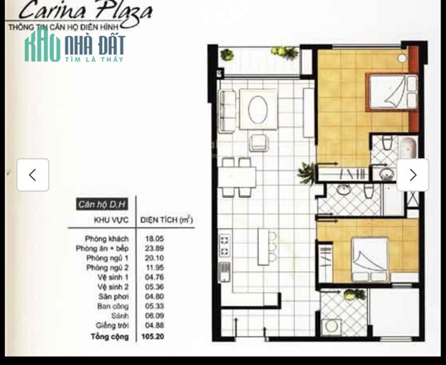Chính chủ bán chung cư Carina 105 m2, sổ hồng, nhà đẹp, 2PN, 2WC 0937688633 ( chính chủ )