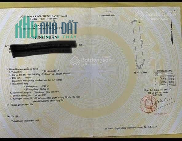 Cần bán miếng đất trồng cây hàng năm, 4745m2, cách đường liên xã 250m