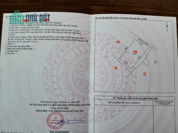 cần bán 300m2 thổ cư một nửa, đất 3 mặt tiền vuông như bánh trưng, đất thuộc kha sơn phú bình thái