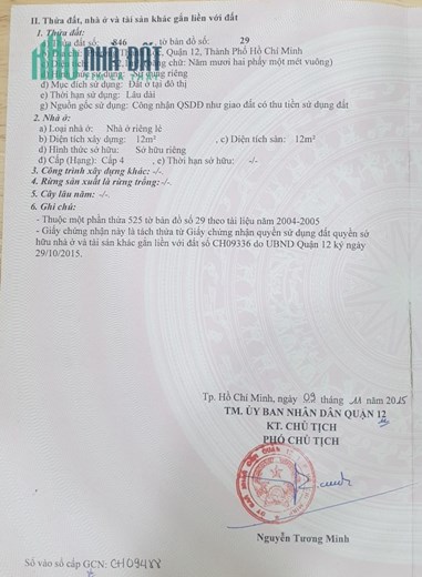 Chính chủ cần Bán đất 2/ Hà Huy Giáp, Quận 12 Tp Hồ Chí Minh